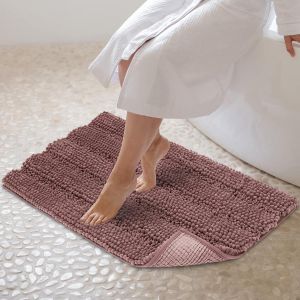 Kal-Tapis De Bain Antidérapant Tapis De Salle De Bain Lavable En Machine Tapis De Douche Absorbant En Microfibre Chenille Doux Pour Toilette Cuisine Entrée Baignoire Sol - 51x81cm (Mauve) - Neuf