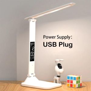 Ore-Lampe De Table Pliante Usb Lecture Tactile Réglable Protection Des Yeux Avec Réveil Thermomètre Led Lampe De Bureau Usb Charge Veilleuse-Usb Plug(No Battery)- - Neuf