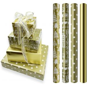4 Rouleaux De Papier Cadeau Dor&eacute;, 43 Cm X 3 M&egrave;tres, Convient Pour No&euml;l, Anniversaire, F&ecirc;te, Mariage, Baby Shower, D&eacute;corations De Cadeaux De Festival - Neuf