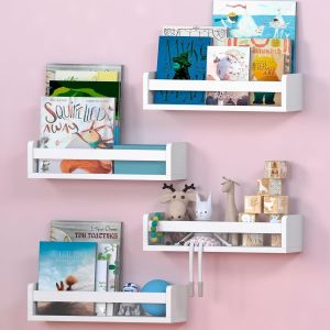 Lot De 3 Étagères Murales en Bois, Bibliothèque Montessori Rangement Tablette Livre pour Chambre et Décoration Enfant. 41 cm, Blanc - Neuf