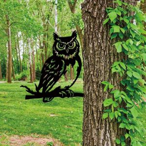 MEVRONISSHOP-Decoration Jardin Exterieur avec Hibou Oiseau en M&eacute;tal Ornement de Jardin Ext&eacute;rieur Silhouette Noire D&eacute;coration Ext&eacute;rieure Animaux Piquets de Cl&ocirc;ture en M&eacute;tal Art Mural D&eacute;coratif 20x25.4 - Neuf
