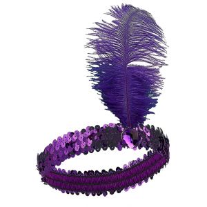 Bandeau Charleston &Agrave; Sequins Et Plume Violette Femme - Neuf