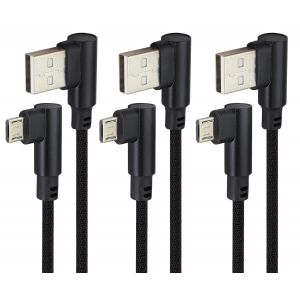 JGD-C&acirc;ble Micro Angle Droit de 90 Degr&eacute;s USB 2.0 A M&acirc;le vers 2.0 USB Micro M&acirc;le Haute Vitesse Charge Rapide pour Samsung Galaxy S7 Edge/S7/S6,LG,Power Bank Smartphones,etc.(Noir/3Pi&egrave;ce) - Neuf