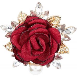 Trahoo-Craspire Tissu Rose Rouge Broche Broche Avec Cristal Strass Floral Fleur Décorative Robe Broche Pour Femmes Et Hommes Mariage Mariée Banquet Cocktail Danse Fête Accessoire Bijoux Saint Valenti - Neuf