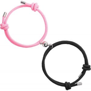 Kal-Bracelet Couple 2pcs Bracelets Magn&eacute;tiques Pour Couple Bracelets D'amiti&eacute; Bijoux Magn&eacute;tiques,Bracelet De Couple Tiss&eacute; R&eacute;glable&iquest;&iquest; - Neuf