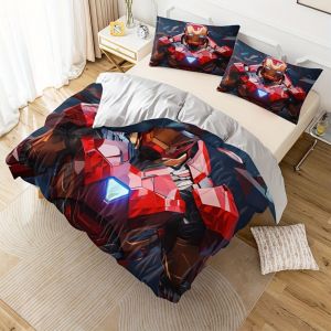 Parure De Lit 3 Pieces Marvel Iron For Man - Literie Super Douce Et Respirante Avec 1 Housse De Couette Et 2 Taies D'oreiller, Motif Dessin Anime Rouge Noir Vibrant Pour Chambre Et - Neuf