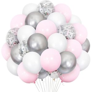 SJZG-Lot De 30 Ballons En Latex &Agrave; L'H&eacute;lium Avec Confettis Pour Filles, Anniversaire, F&ecirc;te Pr&eacute;natale, Demande En Mariage, Mariage - 30,5 Cm - Rose Pastel Argent&eacute; M&eacute;tallis&eacute; - Neuf