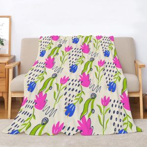 Couverture en flanelle avec motif de fleurs imprim&eacute;es num&eacute;riquement, douce et chaude pour chambre &agrave; coucher, canap&eacute;, voyage - Neuf