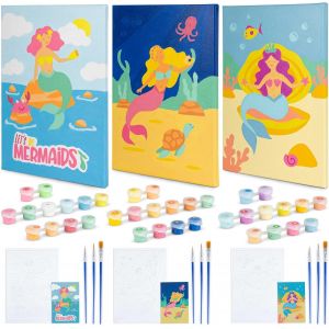 ERYI-Peinture Numero Enfant Sirènes, Lot 3 Toiles Peinture Par Numero, Sirènes Cadeau Fille Et Garcon, Kits De Loisirs Créatifs, Activites Manuelles Pour Enfants, Paint By Numbers | Jouet Fille - Neuf