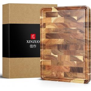Mevronisshop-Planche &Agrave; D&eacute;couper En Bois D'acacia- Tranchoir Planchette Ustensile De Cuisine- Fabriqu&eacute;e &Agrave; La Main En Bois End Grain- Avec Pieds Antid&eacute;rapants, Poign&eacute;es Lat&eacute;rales Et Rainure Pour Le Jus - Neuf