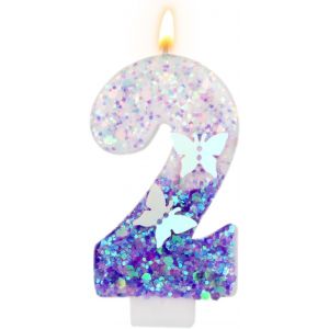 Eryi-Bougies D'anniversaire Chiffres, 7,3 Cm Bougie Papillon Violet Bougies Numérotées À Paillettes Décorations De Gâteau Violettes Bougies Numérotées Mignonnes Joyeux Anniversaire (Numéro 2) - Neuf
