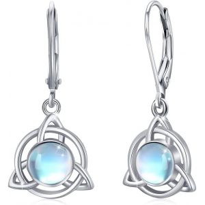 Chenquansarl-Boucles D'oreilles Noeud C Ique En Argent Sterling 925 Boucles D'oreilles &Agrave; Levier En Pierre De Lune Arc-En-Ciel Boucles D'oreilles Cr&eacute;oles En Pierre De Lune Bijoux Noeud C Ique Pour Fem - Neuf