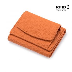 HUED-Nouveau femmes en cuir v&eacute;ritable sacs &agrave; main femme peau de vache portefeuilles dame petite poche pour monnaie Rfid porte-carte Mini sac d'argent pochette Portable-Orange - Neuf