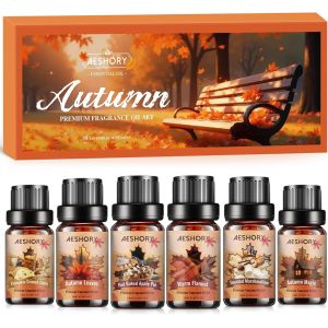 Autumn Essential Oils Kit 6 X 10ml,Autumn Aromatherapy Essential Oil For Diffuser,Crispy Pumpkin Cake,Toasted Marshmallow,Leaves,Hot Apple Pie - Neuf