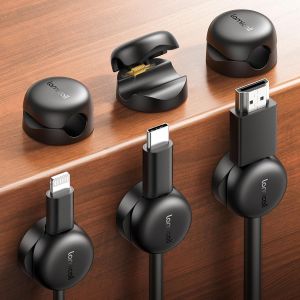 JEXNOVASHOP-Lot de 6 Clip Câble à Ressort - Super Mini Clip de Câble Autocollant sans Résidus, Organisateur de Câble pour TV, PC, USB, HDMI, Câble Ethernet, Audio, Maison, Bureau (8mm) - Noir - Neuf