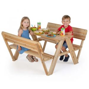 Costway Ensemble Table De Pique-Nique Pour 4 Enfants Avec 2 Bancs Int&eacute;gr&eacute;s-Table D'activit&eacute; En Bois Mobilier Ext&eacute;rieur / Int&eacute;rieur - Neuf