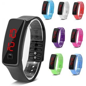 Eryi-Montre Led Sport Bracelet En Silicone Cadran Numérique 12 Heures Affichage Électronique Montre-Bracelet Montre Pour Le Sport, La Course De Nuit, Les Tenues Décontractées(Le Noir) - Neuf