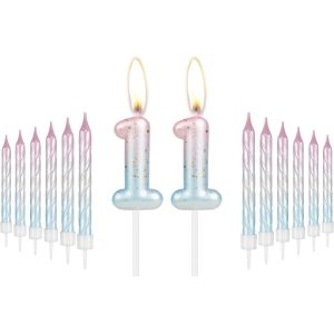 Eryi-Lot De Bougies D'anniversaire Avec Bougie En Spirale Rose Et Bleue Pour Gâteau De 11e Anniversaire De Fille Et Garçon - Numéro 11 Rose Bleu Pour Femme - Activités De Mariage - Neuf