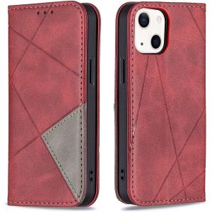 Mdy-Coque Pour Iphone 13 Mini (5,4 Pouces), Housse Portefeuille En Cuir Etui De Protection Avec Slim Tpu Silicone Bumper Magnétique Flip Case, Porte Cartes Avec Fonction Support Cover (Rouge) - Neuf