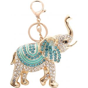 KAL-Porte-Clés Éléphant Porte-Bonheur Avec Strass Opales Et Jolis Éléphants Pour Femme - Pendentif De Sac À Main - Bleu - Neuf