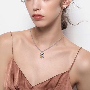 Cristal Panda Collier Ras Du Cou Argent Panda Jaune Coeur Cristal Collier Panda Ours Pendentif Collier Cha&icirc;ne Coeur Amour Collier Mignon Animal Collier Bijoux Cadeau Pour Femmes Filles - Neuf