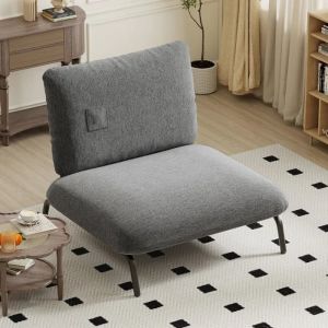 COSTWAY Fauteuil Confortable avec Assise Extra Large 92 x 82 cm - Poche de Rangement, Structure M&eacute;tallique Charge 250 KG, Gris - Neuf