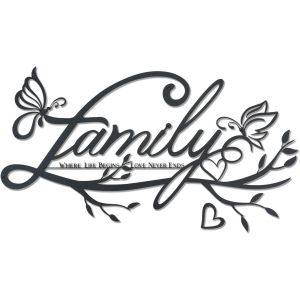 Décoration Murale En Métal Signe De Famille, Noir Tenture Murale Décor Silhouette Art Mural, Métal Lettre De Famille Decoration Maison Pour La Maison Chambre Salon Salle De Bains Cuisine Bureau - Neuf