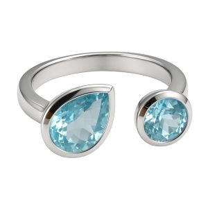 Yemaesre-Bague Ouverte En Argent Sterling Avec Deux Topazes Bleues Taille Poire Et Ronde - Bijou Élégant Et Moderne Pour Femme - Pierre Précieuse Naturelle Et Lumineuse (Us Size 8 / Diameter 18.2 / E - Neuf