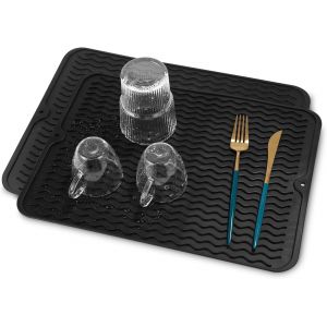 Tianyi-Lot De 2 Tapis D'égouttement En Silicone 40 X 30 Cm ¿ Résistant À La Chaleur Jusqu'à 230 °C, Antidérapant, Passe Au Lave-Vaisselle ¿ Tapis D'égouttement Pour Évier, Vaisselle (Noir) - Neuf