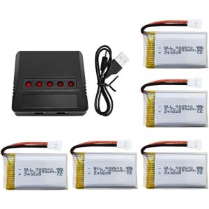 5pcs 3.7v 800mah Batterie Au Li & Chargeur 5en1 Pour Mjx X708 X708w X709 Udi U45 U45w U42 U42w E32hw Syma X5c X5a X5sc X5sw H5c V931 S5c S5w Ss40 Fq36 T32 T5w H42 Télécommande Drone - Neuf