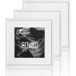 Cmwx-Lot De 3 Cadres Photo En Bois Mdf - 30 X 30 Cm - Blancs - Avec Passe-Partout - 20 X 20 Cm - Neuf