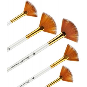 MEVRONISSHOP-Ensemble de 5 Pinceaux en &Eacute;ventail avec Longs Manches en Bois, Poils en Nylon Anti-Perte pour Peinture Acrylique - Neuf