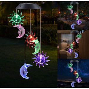 1pc (Soleil Et Lune) Décoration De Pâques Cadeaux Pour Maman Cadeau Pour Femme, Cadeau D'anniversaire Cadeau De Fête Des Mères, Actionnée Solaire Extérieure Wind Chime, Noël, Cadeau - Neuf