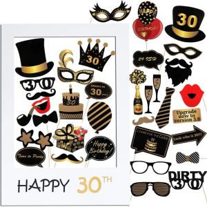 35pcs Accessoires De Photomaton 30ème Anniversaire Unisexe Funny Masquerade Kit Photobooth + Cadre Photocall Pour La Décoration D'anniversaire Diy[App8809832] - Neuf