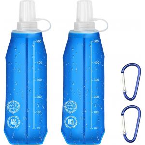 Apt-Lot De 2 Bouteilles D'eau Pliables En Tpu De 500 Ml Avec Mousqueton Sans Bpa Pour Sac À Dos D'hydratation, Bouteille De Course, Randonnée, Jogging, Camping, Alpinisme - Neuf