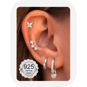 4 Paires Boucles D'oreilles Femme Argent 925 Plaquée Or 14k Créoles Argent Boucles D'oreilles Zircon Piercing Oreille Cartilage Boucles D'oreilles Femme Or Pour Piercings Multiples.[X1656] - Neuf