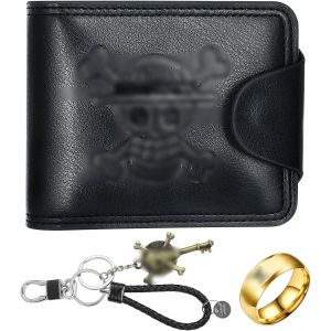 Anime Manga Leather Wallet with Key Ring and Gold Ring Cosplay Skeleton Skull Coin Purse Foldable with Compartments Card Holder for Anime Fans Teens Boys Men &iquest; Black, Black + Gold, Modern - Neuf