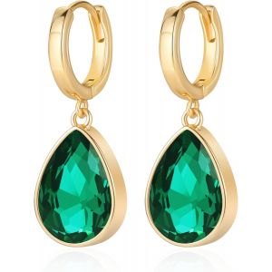 Boucles D'oreilles Créoles En Cristal Pour Femmes, Boucles D'oreilles Pendantes En Forme De Goutte D'eau En Cristal Scintillant Plaqué Or 18 Carats, Bijoux Cadeaux - Neuf