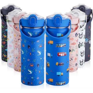 550ml Gourde Enfant Isotherme Avec Paille Bouteille Isotherme Étanche Gourde Bouteille D'eau En Acier Inoxydable Sans Bpa Pour École Sport Maternelle - Neuf