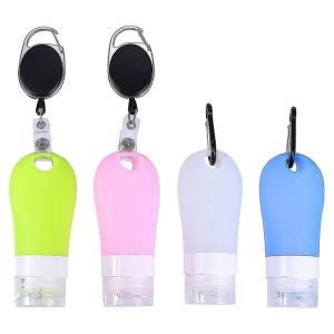 Lot De 4 Flacons D&eacute;sinfectants De Voyage Avec Mousqueton &iquest; Contenants En Silicone Anti-Fuite De 60 Ml Pour D&eacute;sinfectant Pour Les Mains Et Plus Encore - Neuf