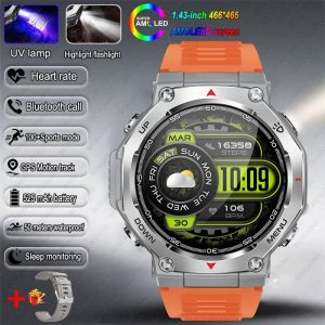 T-Rex 3 Gps Montre Intelligente 5Atm Étanche 1.43 Pouces Amoled Hd Écran Bt Appel Lampe De Poche Militaire Sport Montres Intelligentes Hommes 2025 Nouveau.Orange Silver. - Neuf