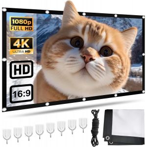 KALANKA-Écran de projection 100"" pour l'intérieur et l'extérieur 16:9 HD 4K double face Écran de film portable pour la maison, le bureau, l'école et l'extérieur - Neuf