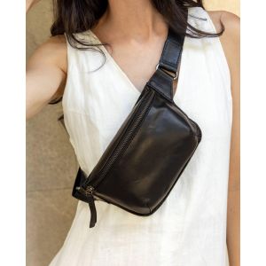 SJZG-Sac Norell Banane Sacoche Ventrale Sac En Cuir Noir Cuir - Neuf