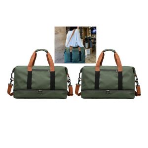 Lot de 2 sacs de voyage avec compartiments s&eacute;par&eacute;s pour affaires s&egrave;ches et humides - Vert - Neuf