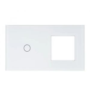 Cadre double en verre PNI SH611 pour interrupteur et prise, blanc - Neuf