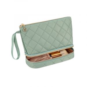 (Vert) Trousse De Maquillage Petite Trousse De Maquillage Double Couche Trousse De Rangement Cosm&eacute;tique Grande Capacit&eacute; Trousse De Toilette De Voyage Accessoires - Neuf