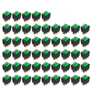 XYONG Interrupteur a bascule electronique pour bateau, 50 pieces, 6 broches, 2 positions, 2 niveaux, avec voyant lumineux, 125 V/250 V, KCD3, vert - Neuf