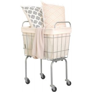 MEVRONISSHOP-Panier &agrave; linge de 38 l avec roulettes, panier &agrave; linge roulant &agrave; 360&deg; avec cadre en acier au carbone et sac en coton amovible pour buanderie, salle de bain, chambre &agrave; coucher (blanc cr&egrave;me - Neuf