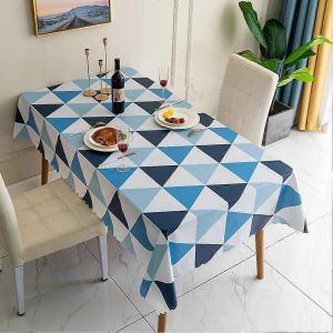 Nappes Nappe Rectangulaire En Pvc Nappe De Table Imperméable Essuyable Nappe En Treillis Triangulaire De Style Nordique Facile À Nettoyer (Bleu, 120120cm) - Neuf