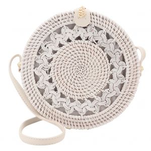 Sac a bandouliere rond en rotin pour femme, simple et tendance, fait a la main, ideal pour les voyages, la plage ou l'ete - Neuf